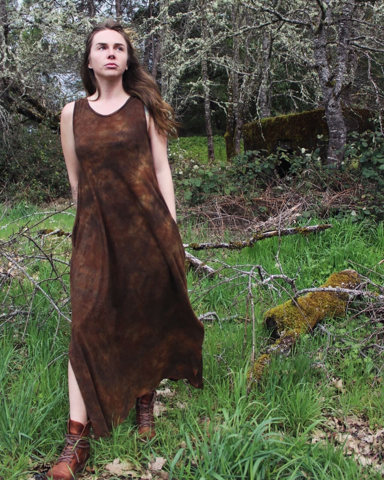 Sold-Custom Medium MIDI/Maxi Sleeveless Dress Petrified Redwood Colorway