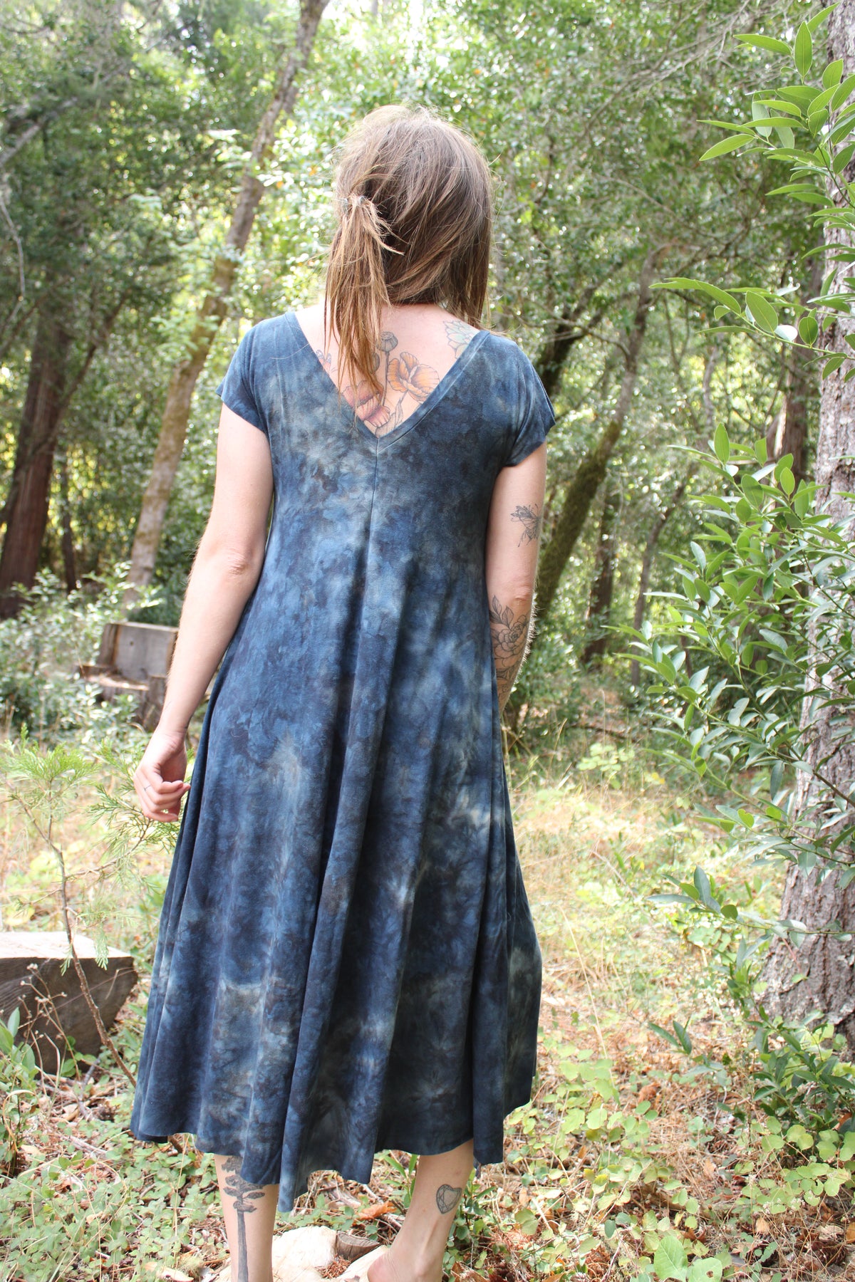 Sold-Custom Small Leaf Dress MIDI Lapis Colorway