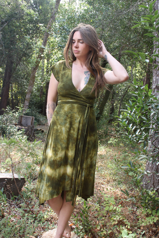 Sold-Custom Small Wrap Dress Moss Agate Colorway
