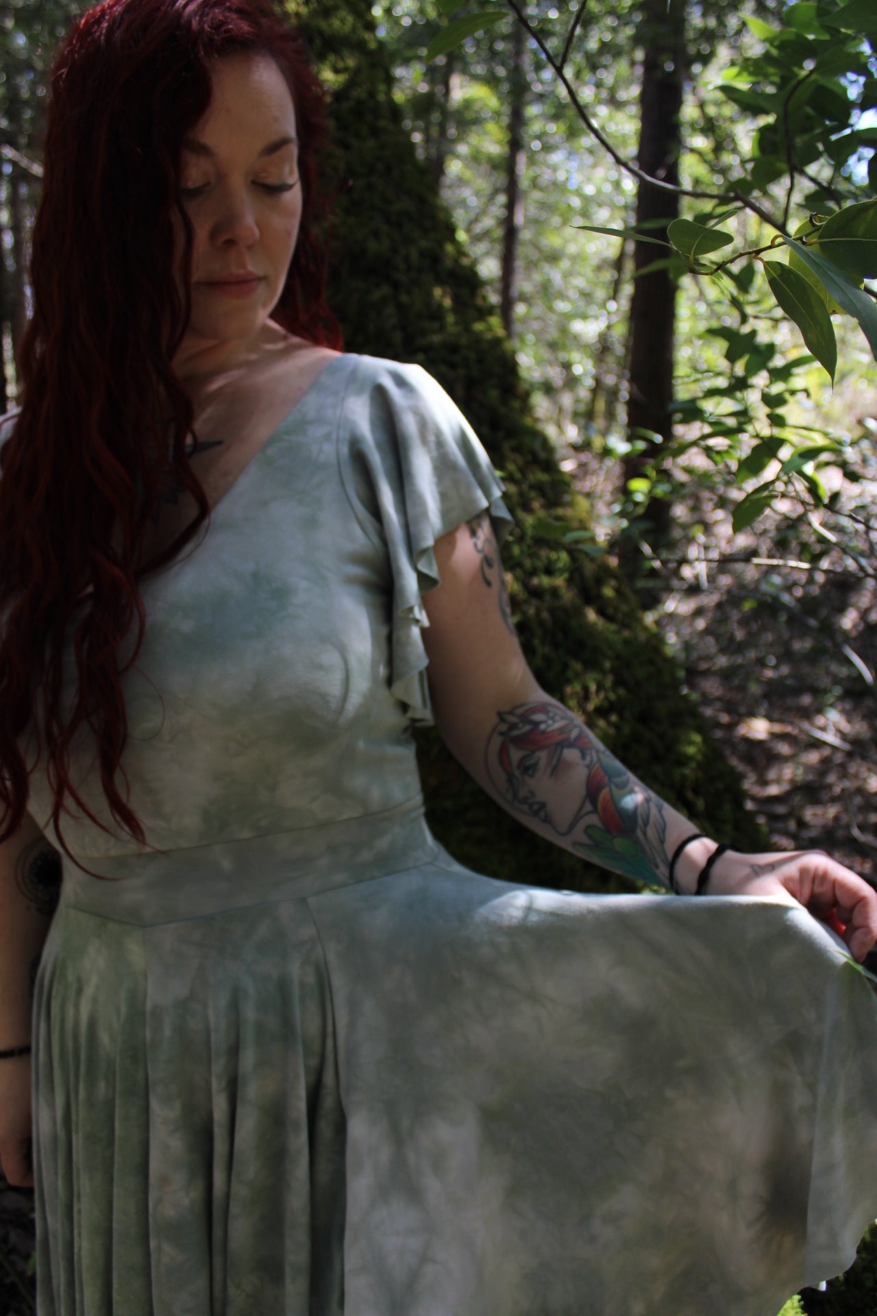 Large Multi Panel Long Flowy Sleeve Dress Adventurine Colorway