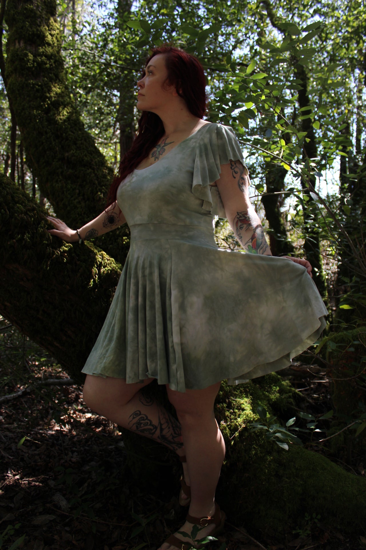 Large Multi Panel Long Flowy Sleeve Dress Adventurine Colorway