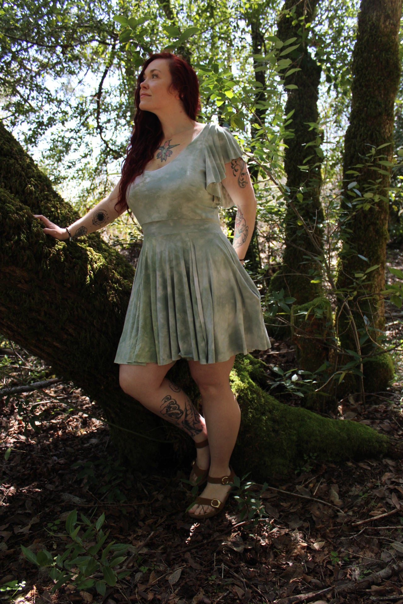 Large Multi Panel Long Flowy Sleeve Dress Adventurine Colorway