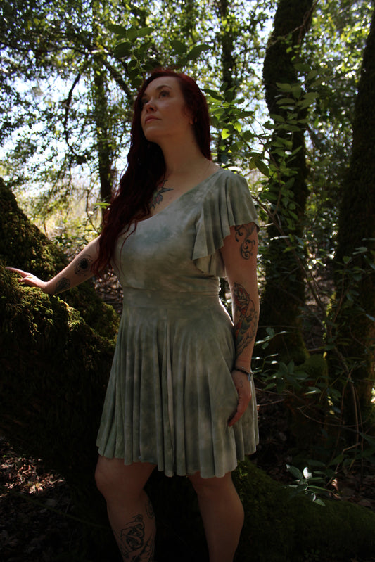 Large Multi Panel Long Flowy Sleeve Dress Adventurine Colorway