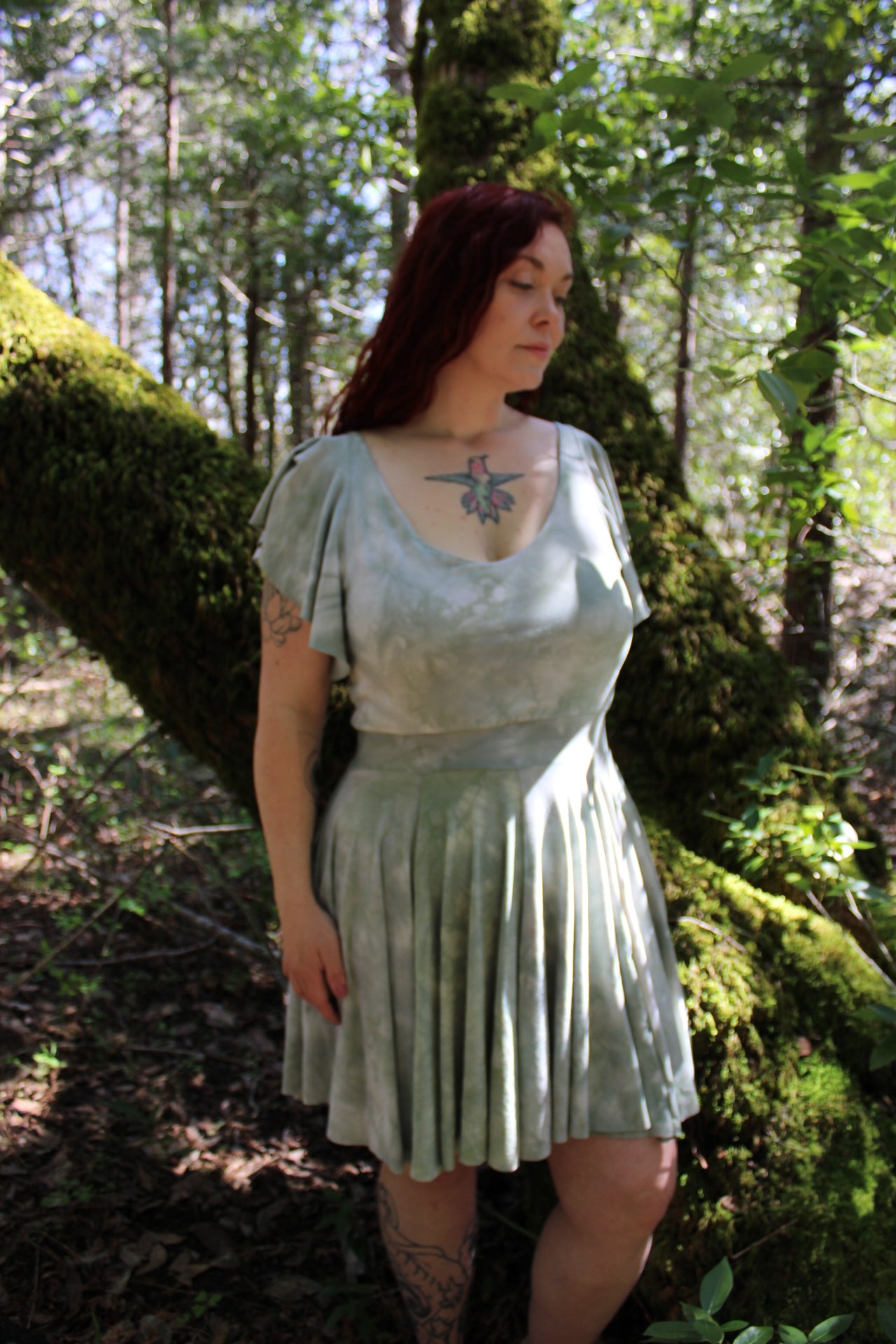 Large Multi Panel Long Flowy Sleeve Dress Adventurine Colorway