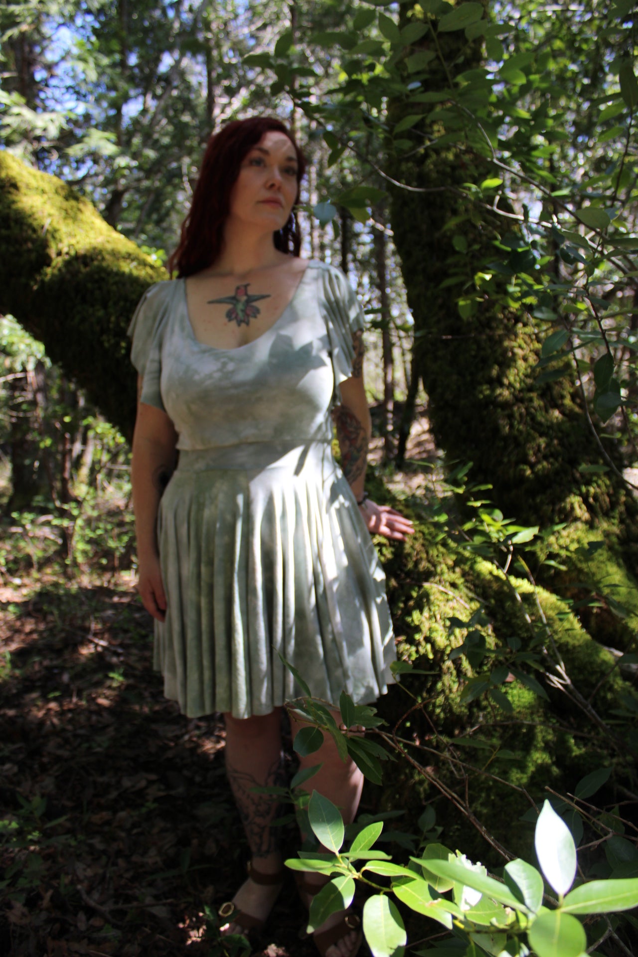 Large Multi Panel Long Flowy Sleeve Dress Adventurine Colorway