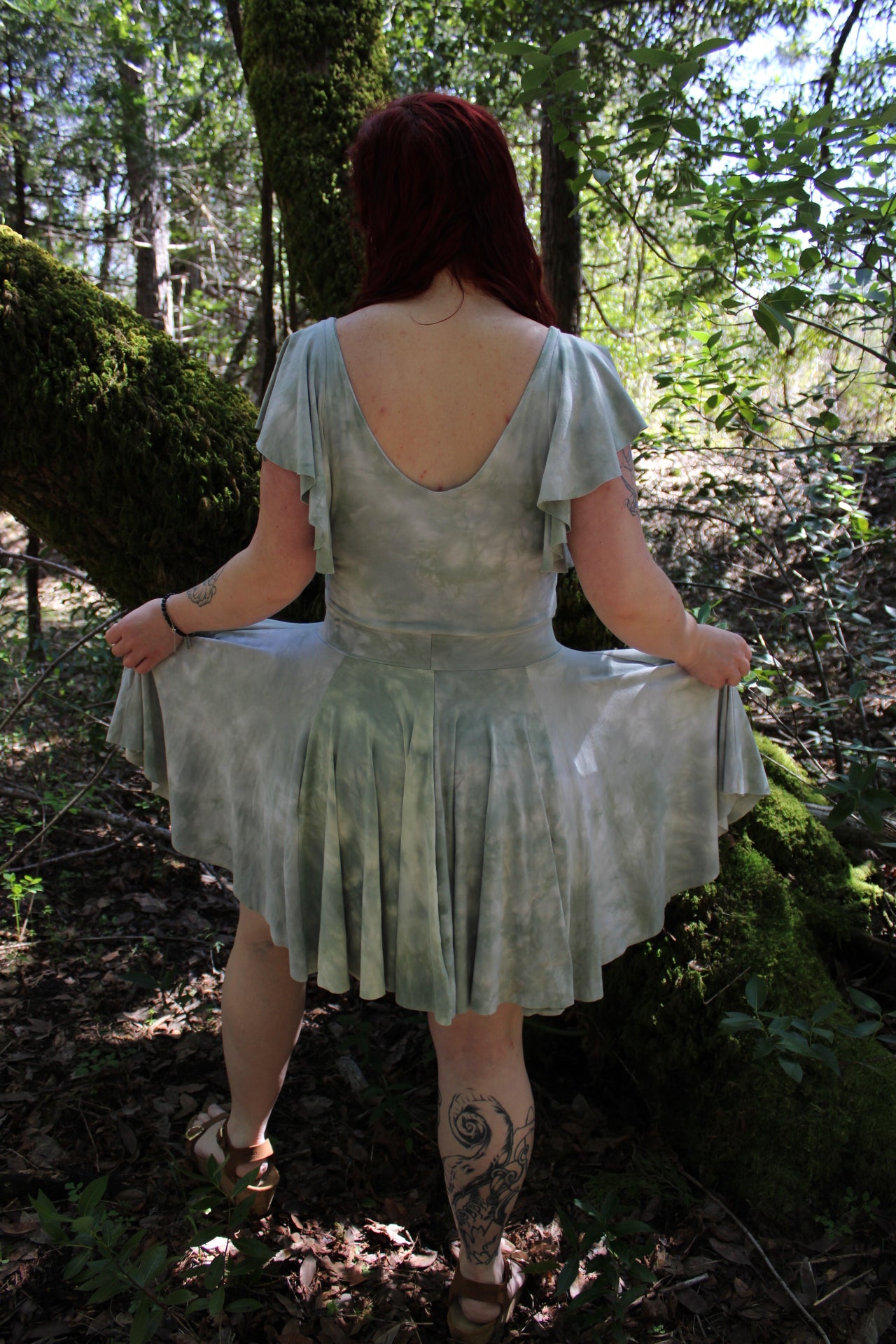 Large Multi Panel Long Flowy Sleeve Dress Adventurine Colorway