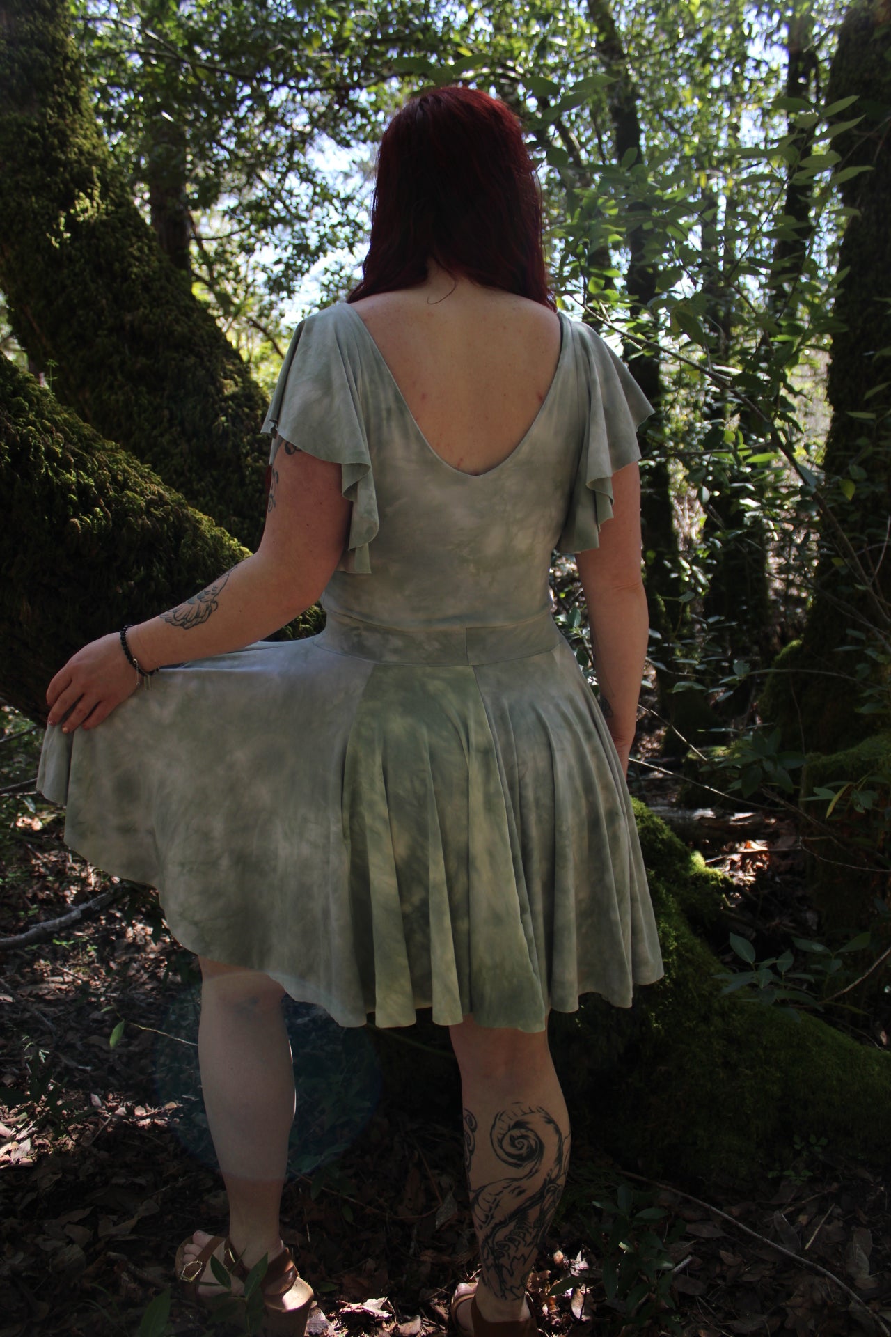 Large Multi Panel Long Flowy Sleeve Dress Adventurine Colorway