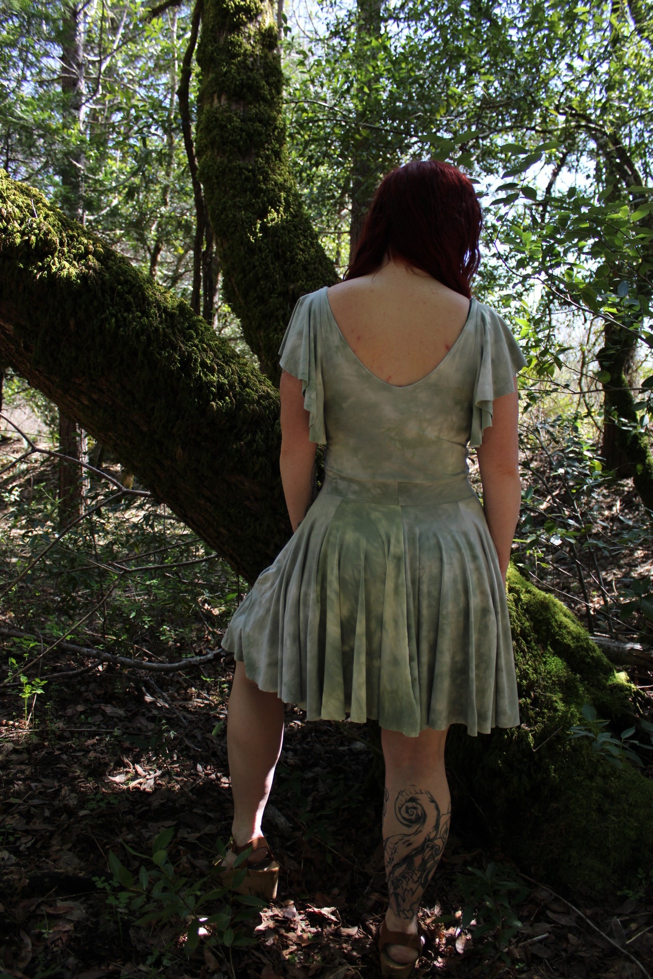 Large Multi Panel Long Flowy Sleeve Dress Adventurine Colorway