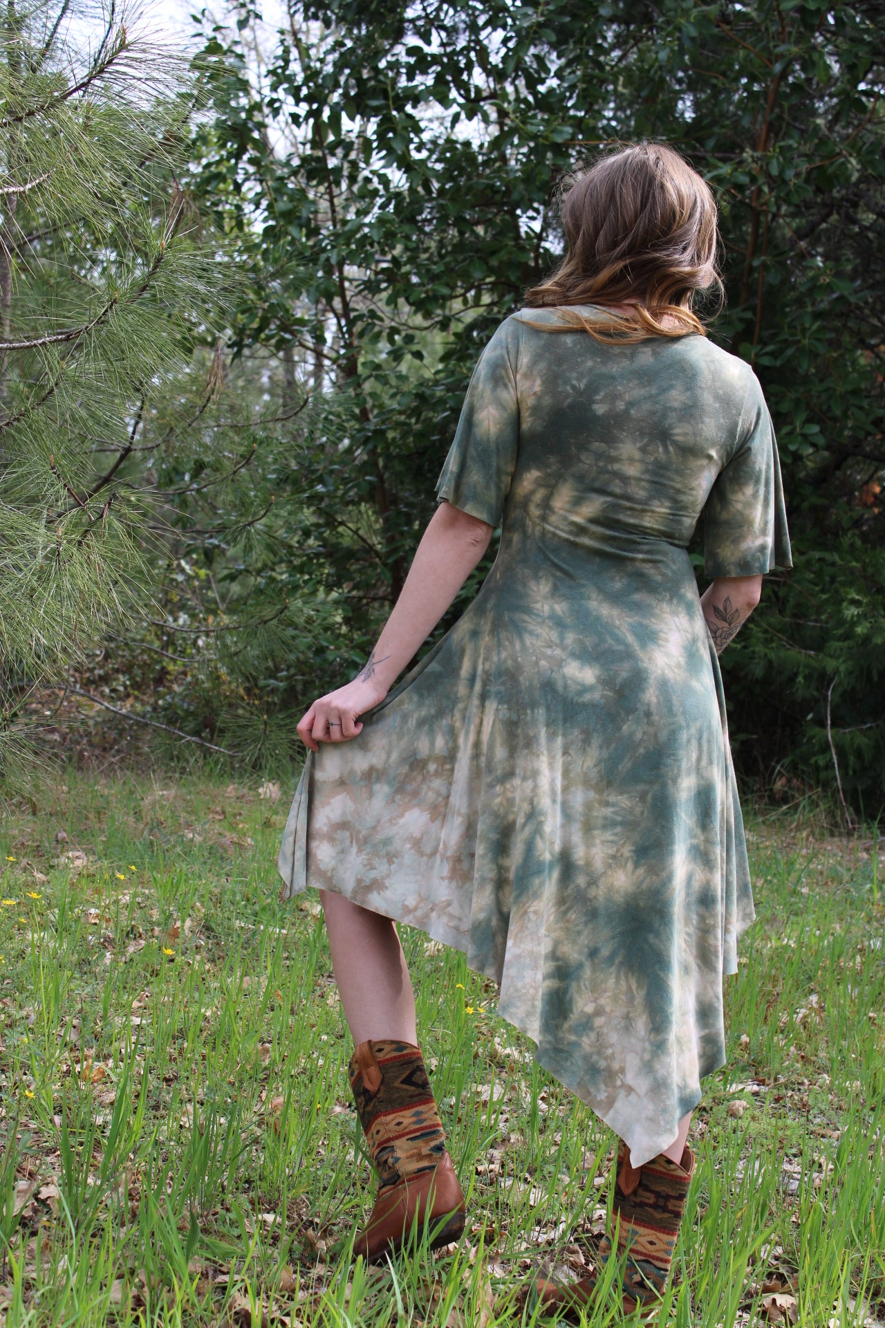 Sold-Custom Small Highlow No Seam Fairy Short Flowy Sleeve Green Fluorite Colorway