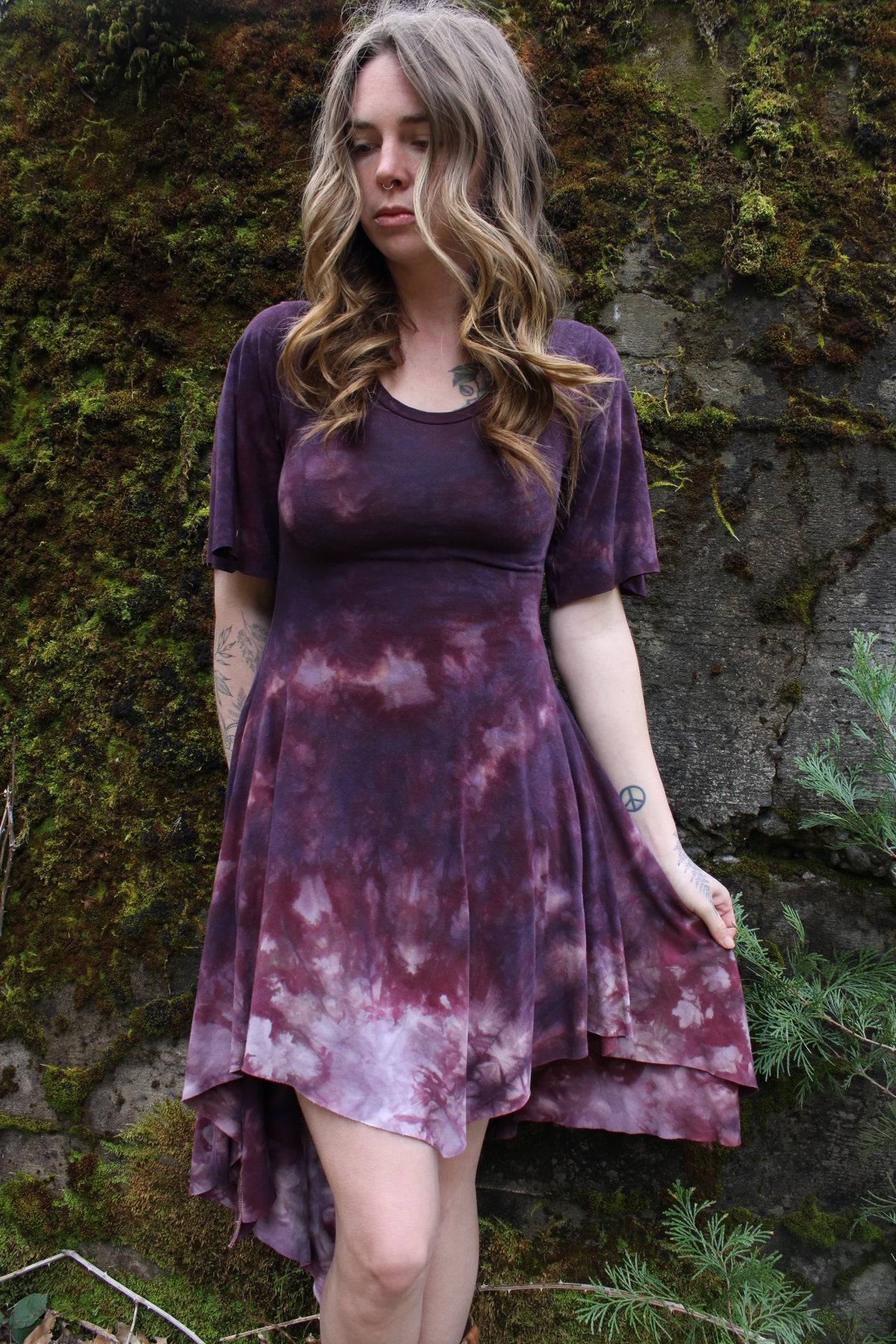 Sold-Custom Small HighLow No Seam Fairy Dress Short Flowy Sleeves Sugilite Colorway