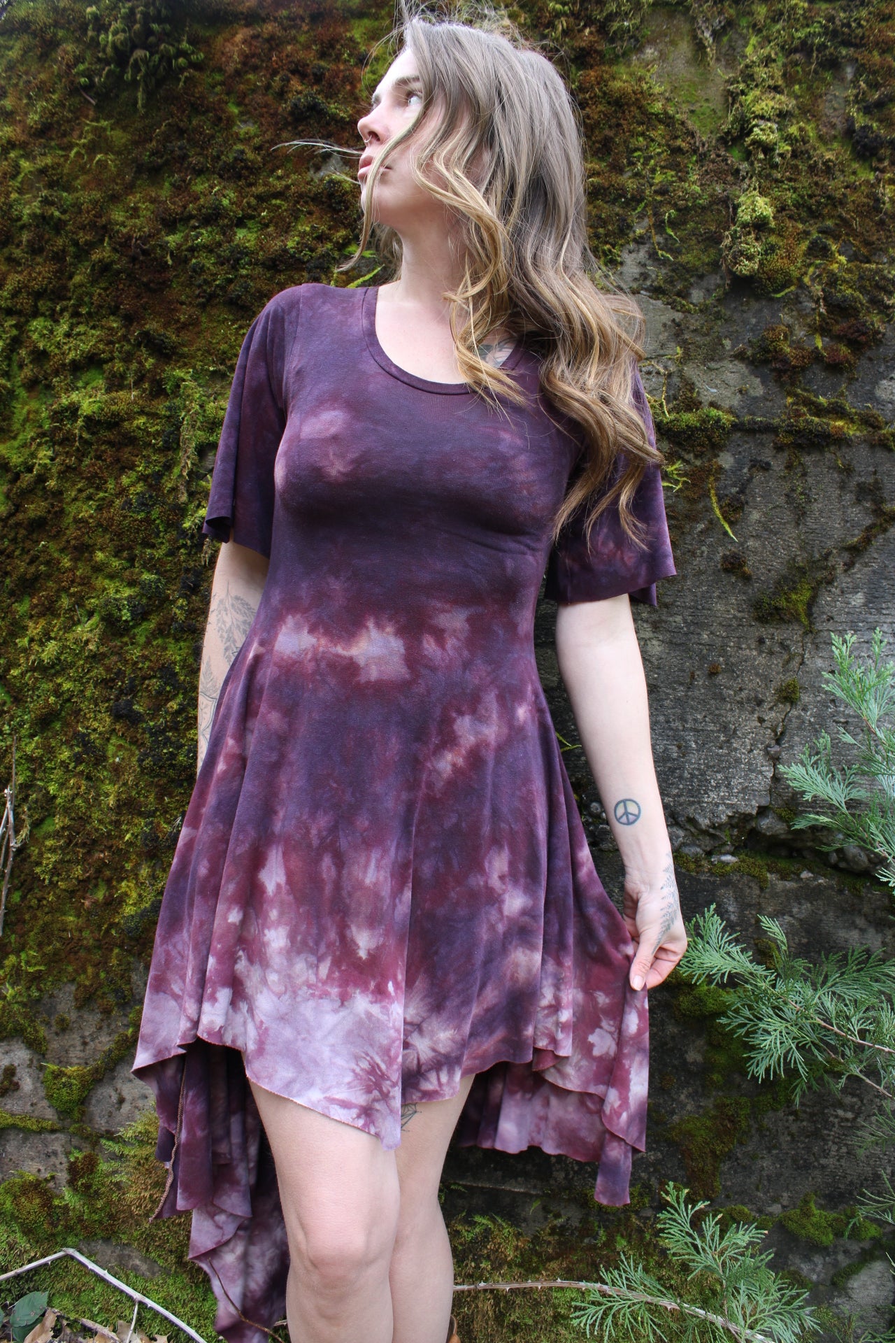 Sold-Custom Small HighLow No Seam Fairy Dress Short Flowy Sleeves Sugilite Colorway