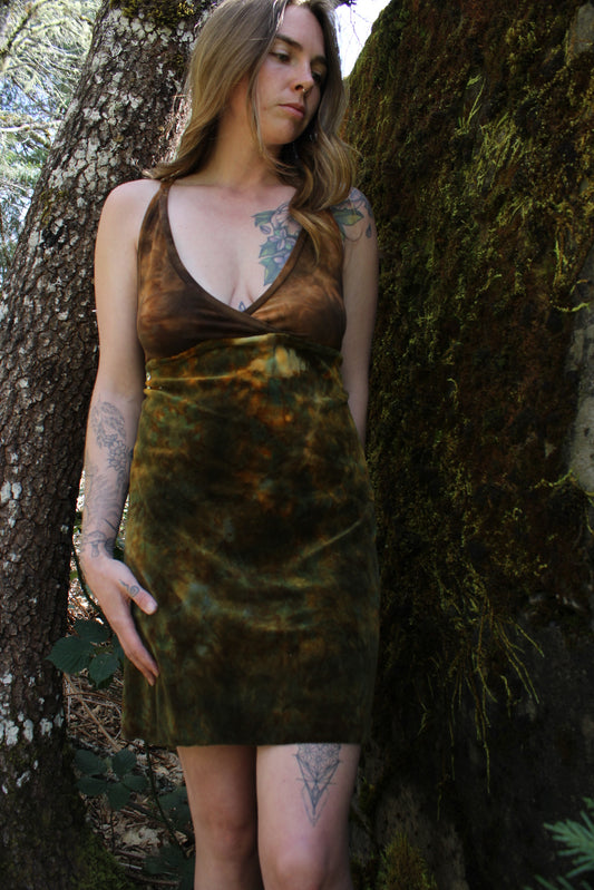 Medium OOAK Scrap Dress Serpentine/Petrified Redwood Colorway