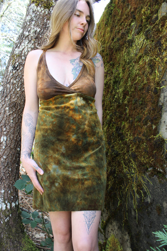 Medium OOAK Scrap Dress Serpentine/Petrified Redwood Colorway