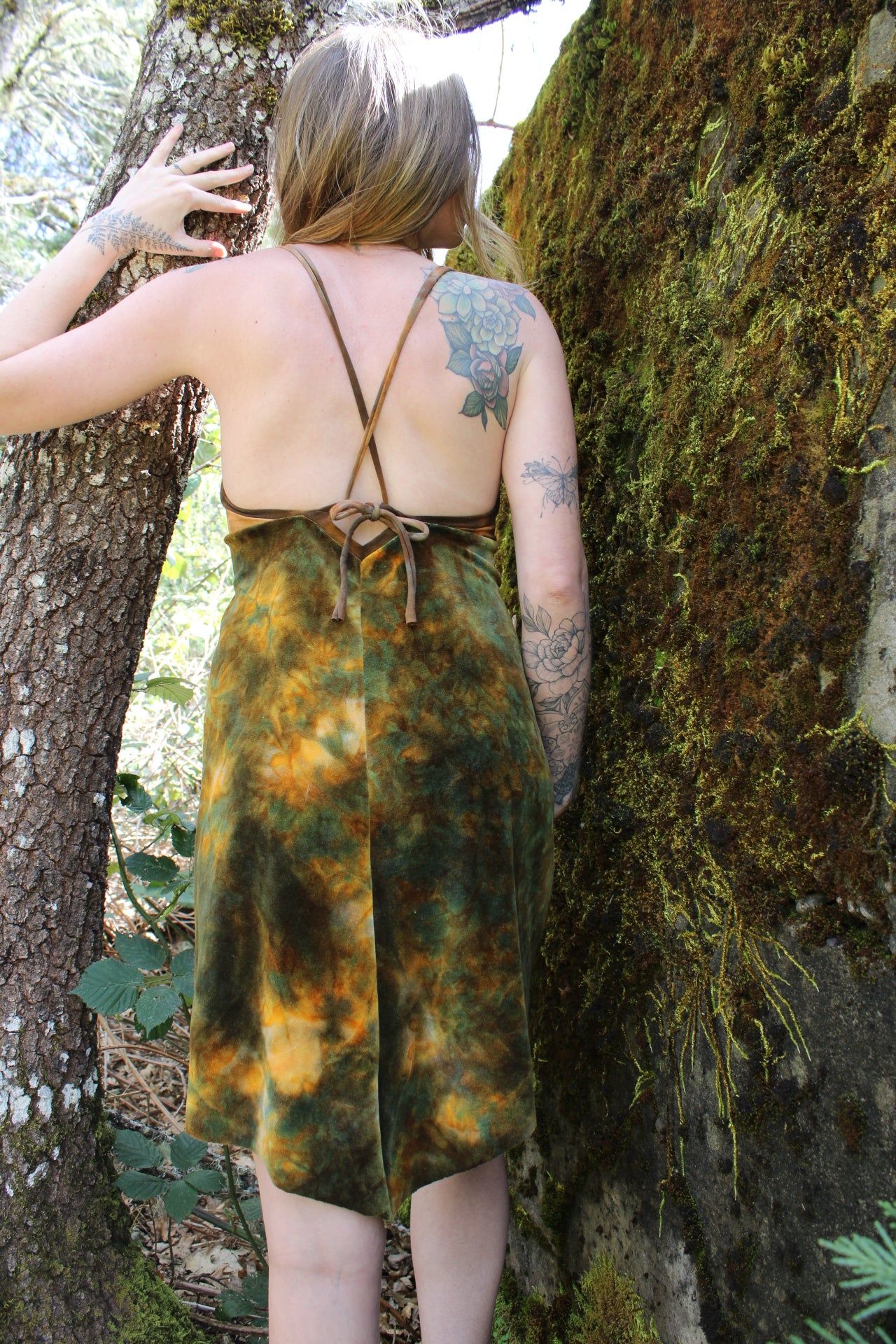 Medium OOAK Scrap Dress Serpentine/Petrified Redwood Colorway