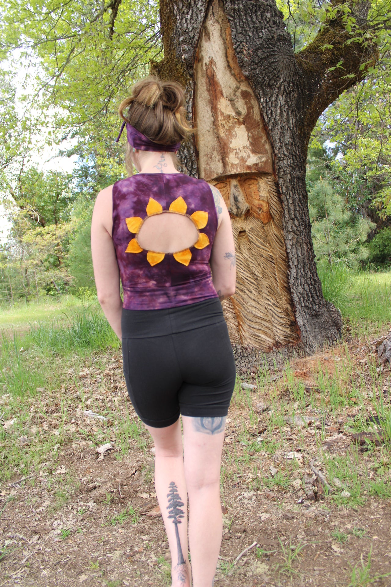 Sold-Custom Small Sleeveless Shirt Sunflower Back Cutout