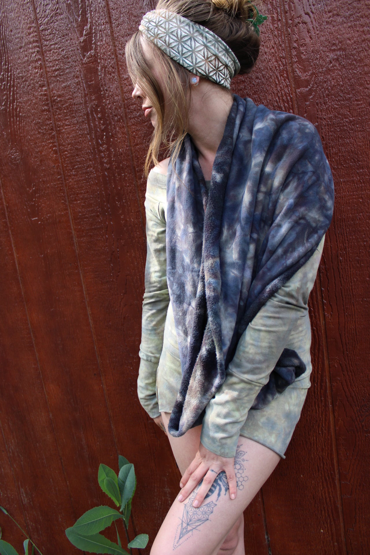 Infinity Scarf Heavy Bamboo Organic Cotton Fleece Sodalite Colorway