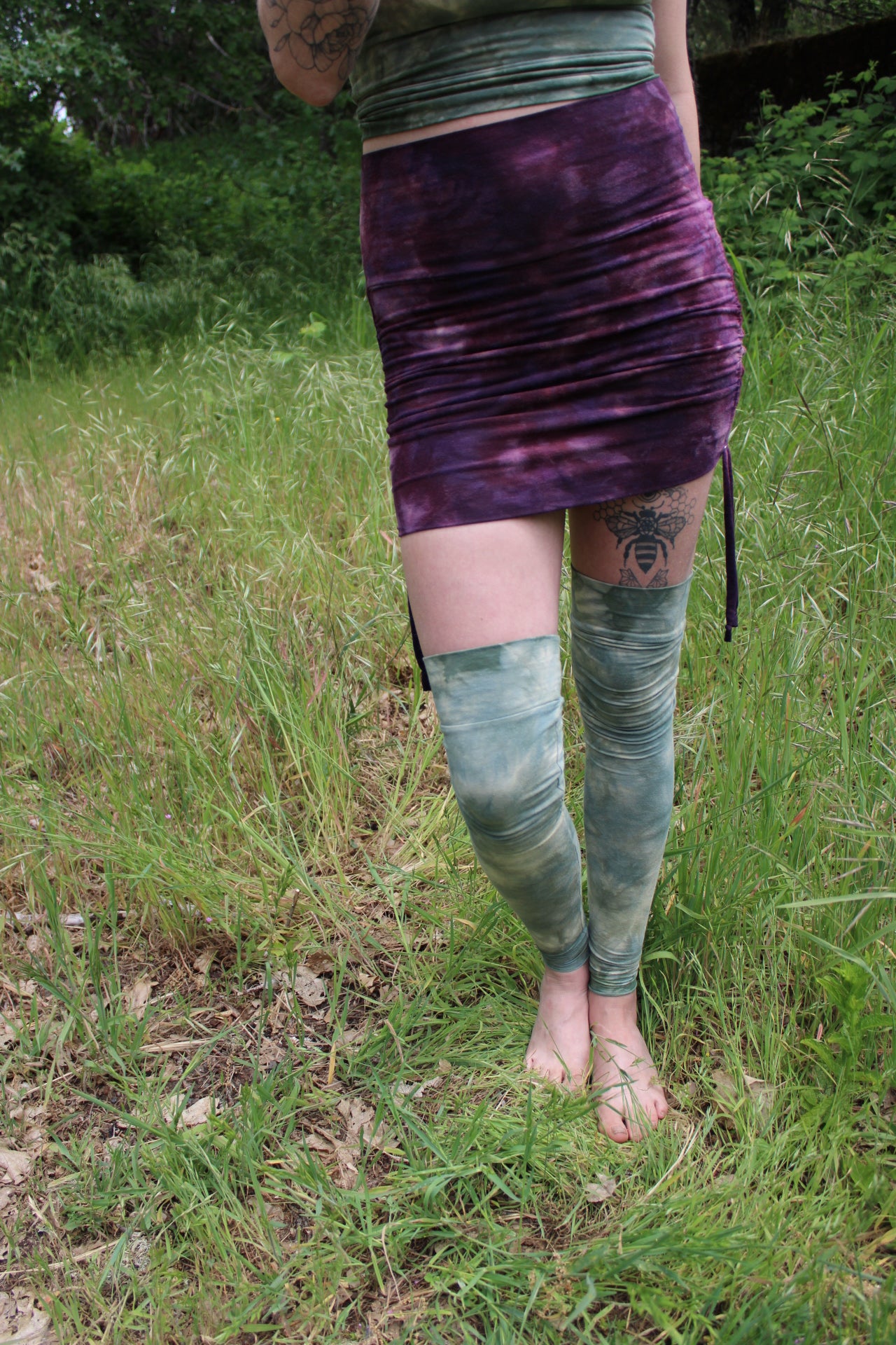 Small Long Thigh High Legwarmers Hemp Bamboo Adventurine Colorway