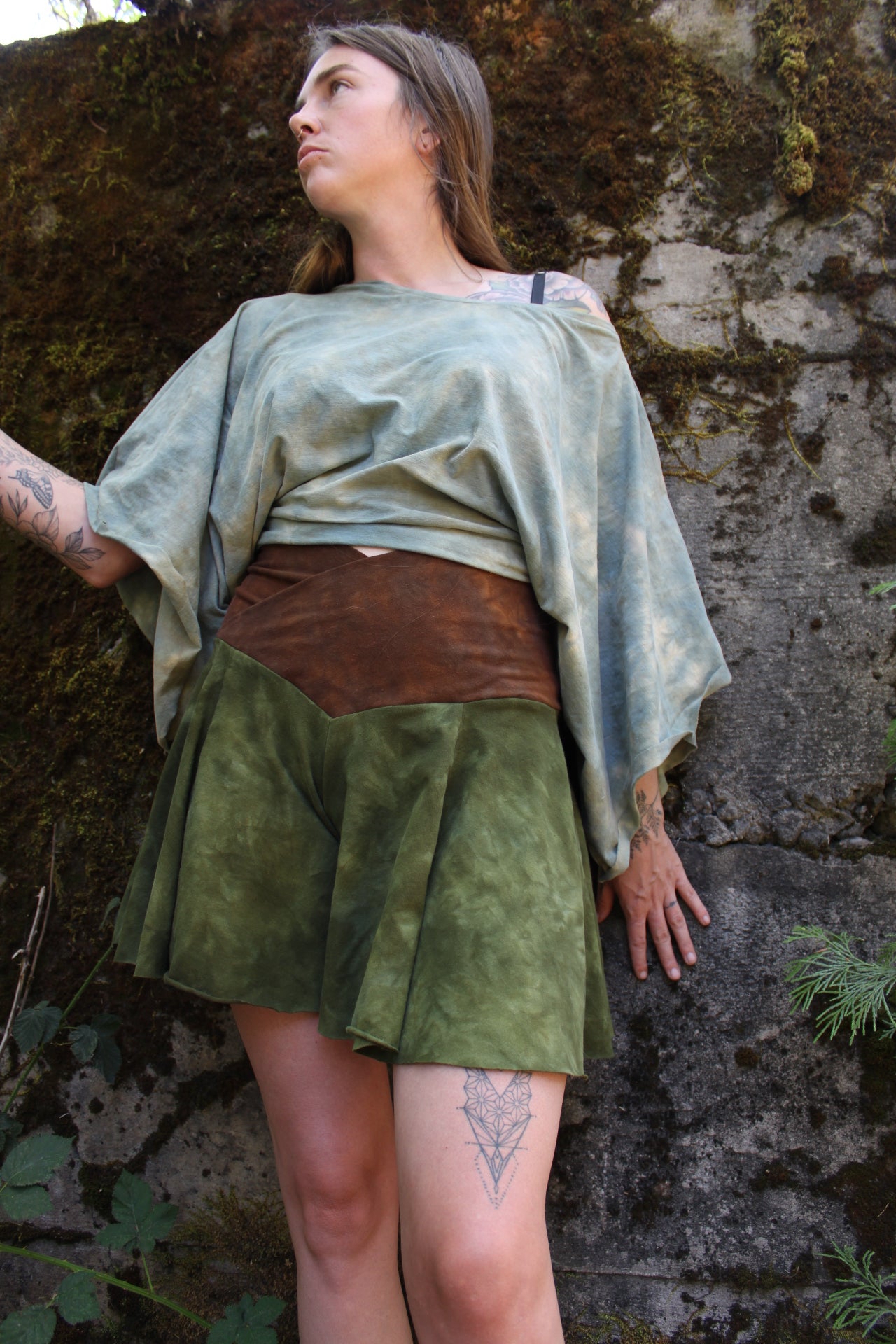 Sold- Custom Large Flowy Shorts Moss/Redwood Colorway