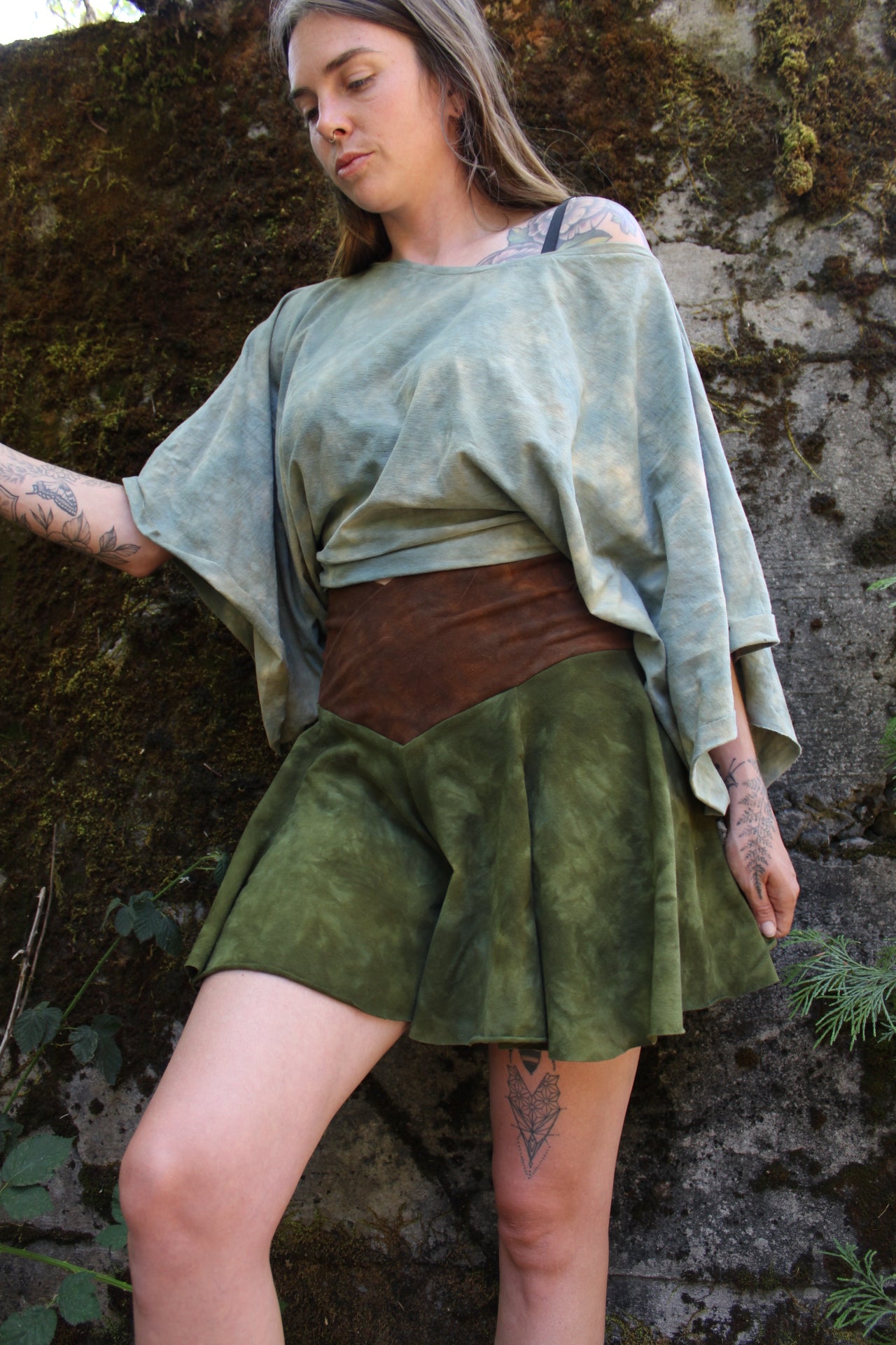 Sold- Custom Large Flowy Shorts Moss/Redwood Colorway