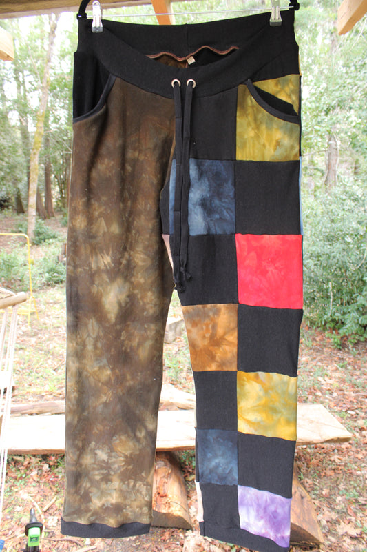 Sold-Custom XLarge Drop Crotch Straight Leg Pant with drawstring Half Rainbow Checkered/Oregon Green Jasper Colorway