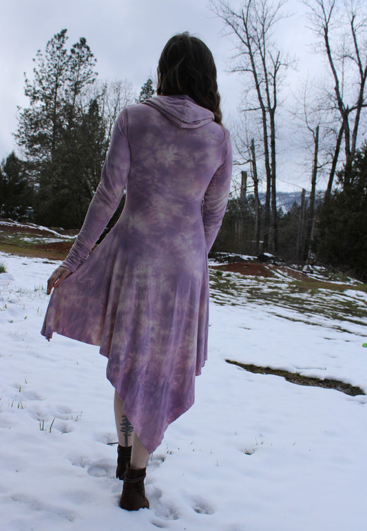 Sold-Custom Small No Seam High Low Fairy Dress L/S Cowl Hood Rose Quarts Colorway