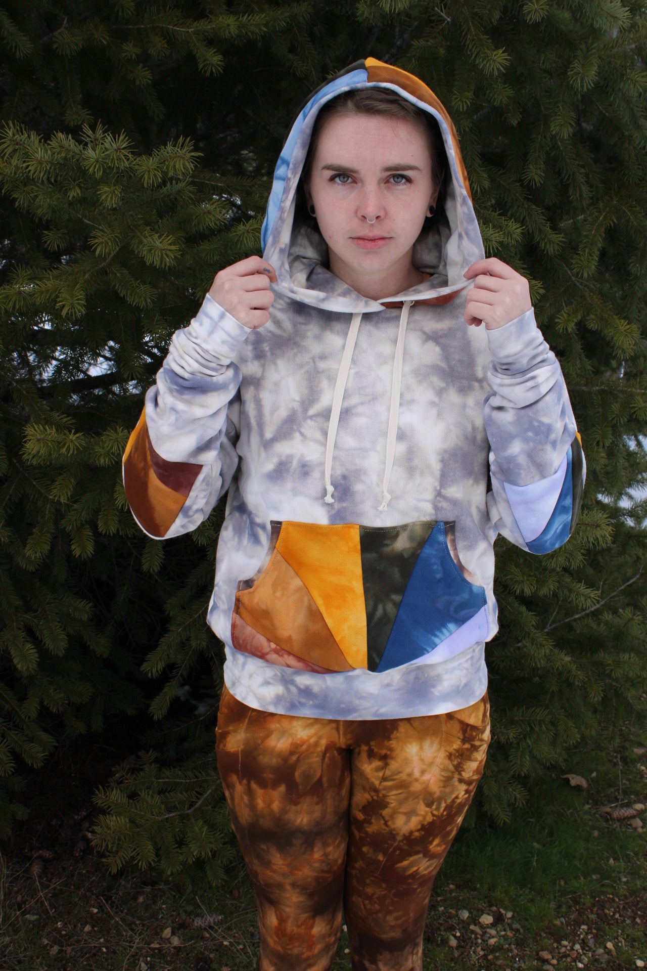 Small Slouchy Slight Crop Rainbow Hoodie Heavy Bamboo Fleece