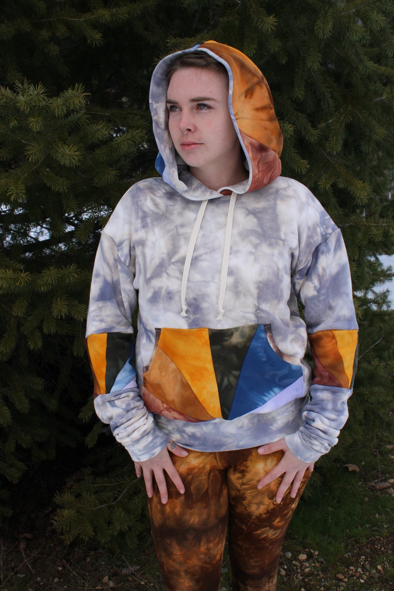 Small Slouchy Slight Crop Rainbow Hoodie Heavy Bamboo Fleece
