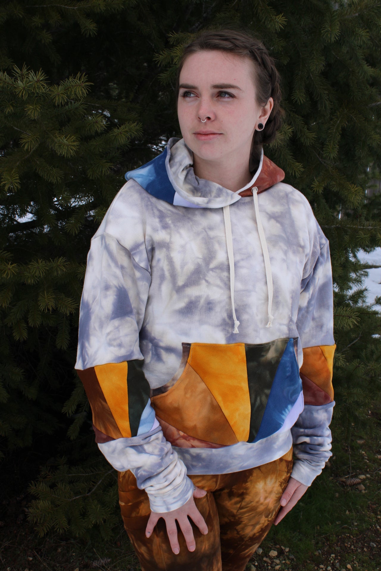 Small Slouchy Slight Crop Rainbow Hoodie Heavy Bamboo Fleece