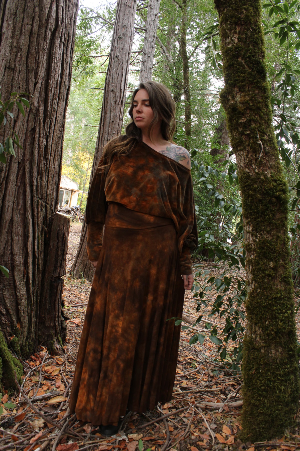 Small Wide Neckline Long sleeve Wide arm top Petrified Redwood Colorway