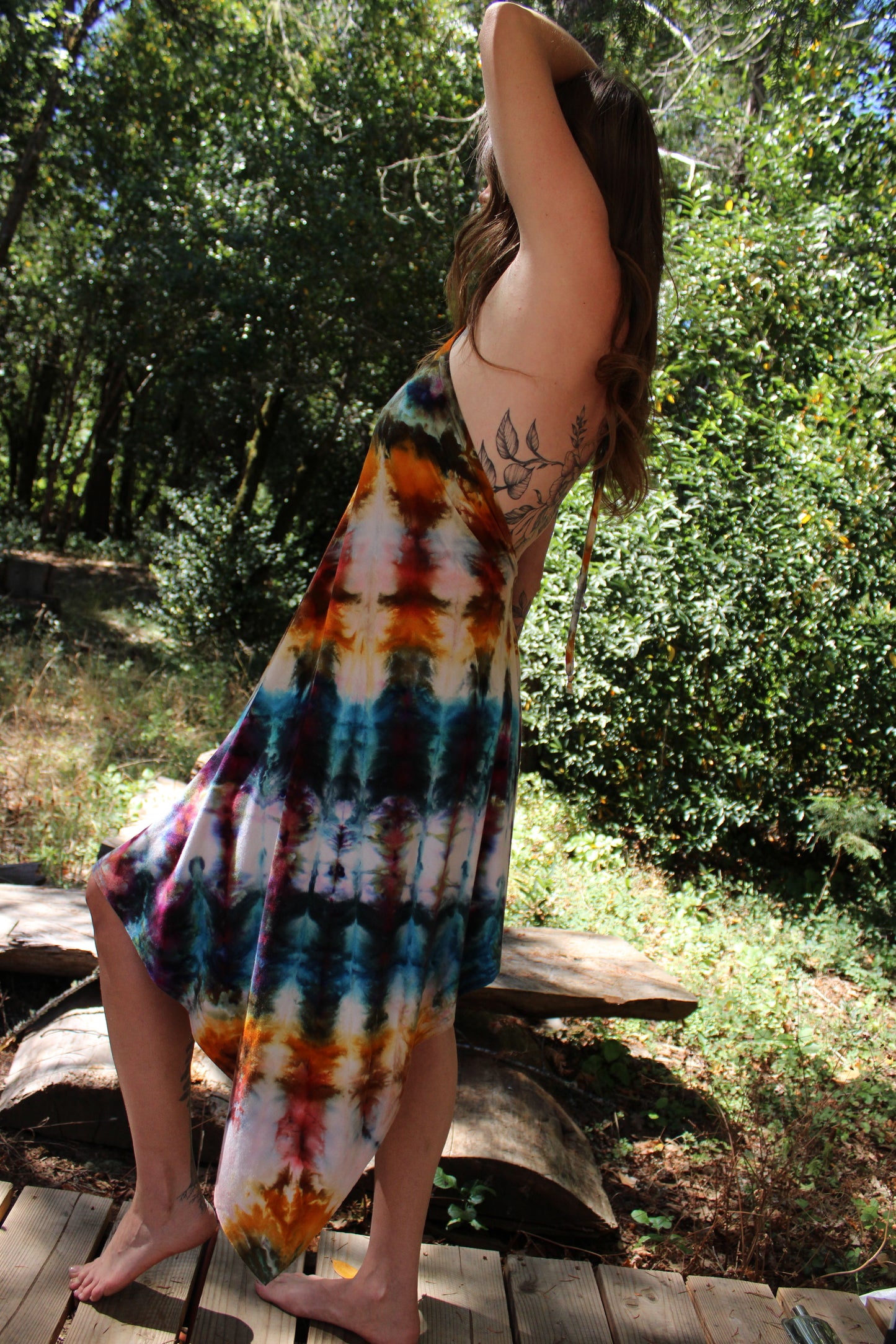 Small Halter Dress Highlow Hem Ice Dye Colorway