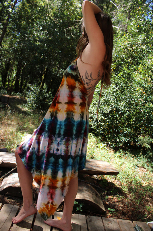 Small Halter Dress Highlow Hem Ice Dye Colorway