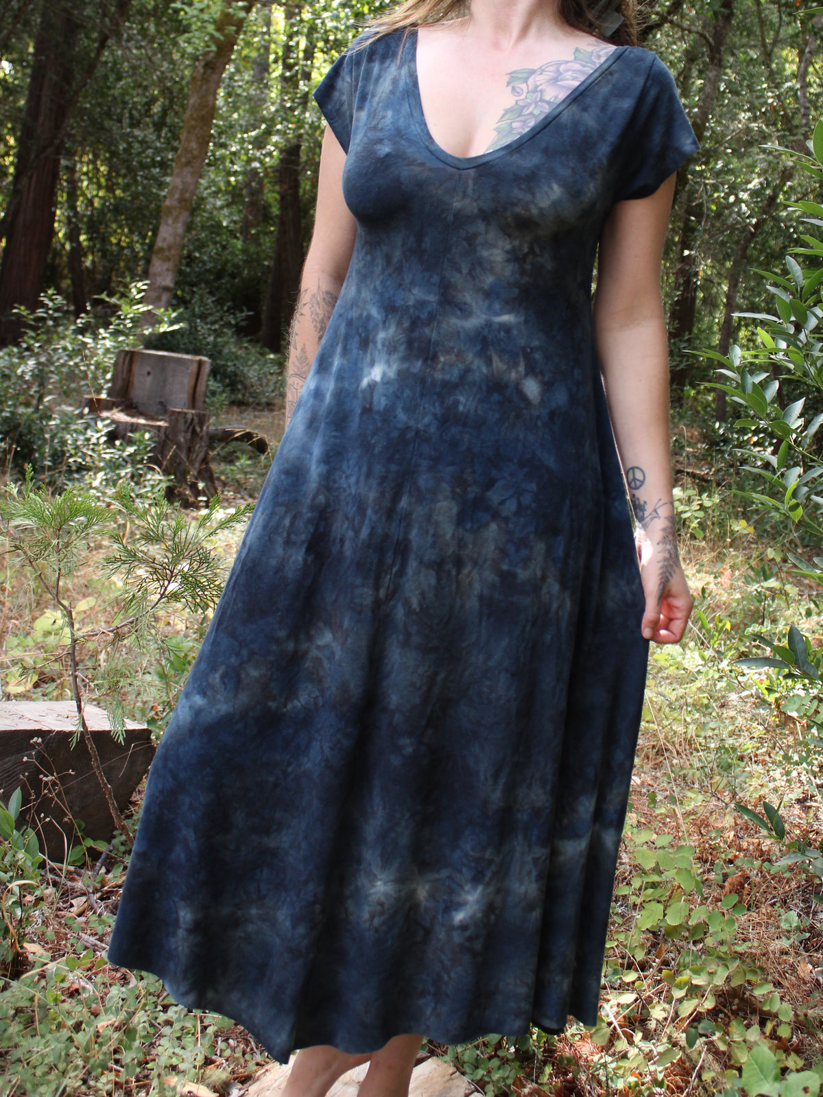 Sold-Custom Small Leaf Dress MIDI Lapis Colorway