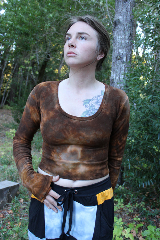 Sold-Custom Small L/S Crop Petrified Redwood Colorway