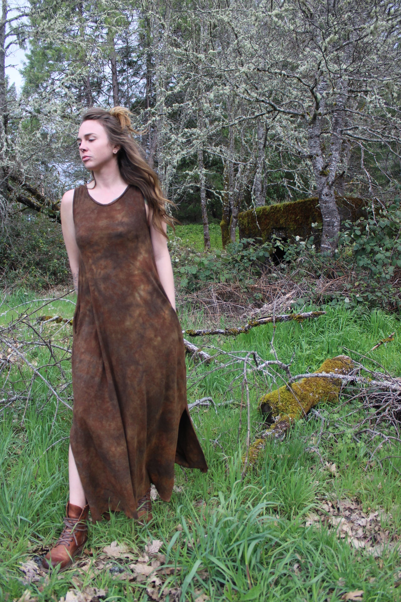 Sold-Custom Medium MIDI/Maxi Sleeveless Dress Petrified Redwood Colorway