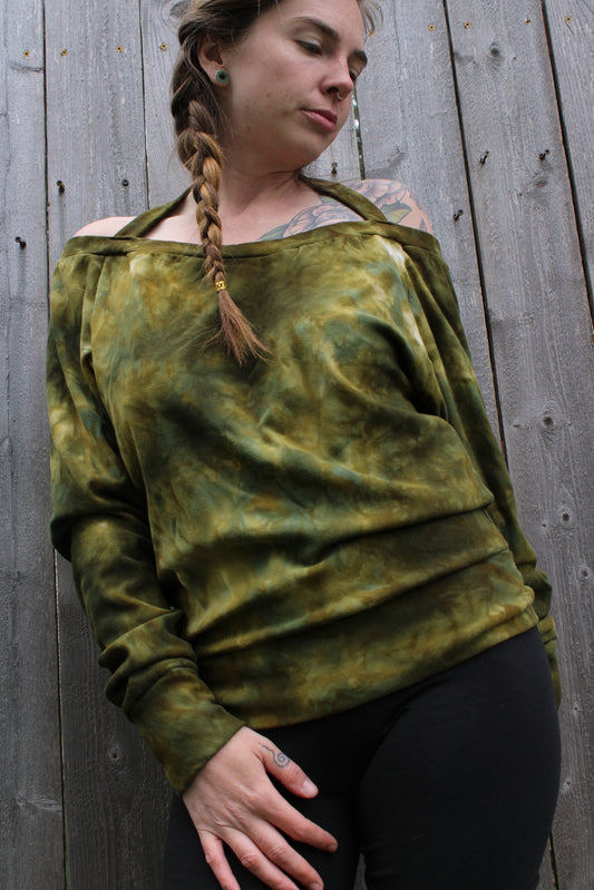 Sold-Custom Medium Off Shoulder Oversized Long Sleeve Moss Agate Colorway