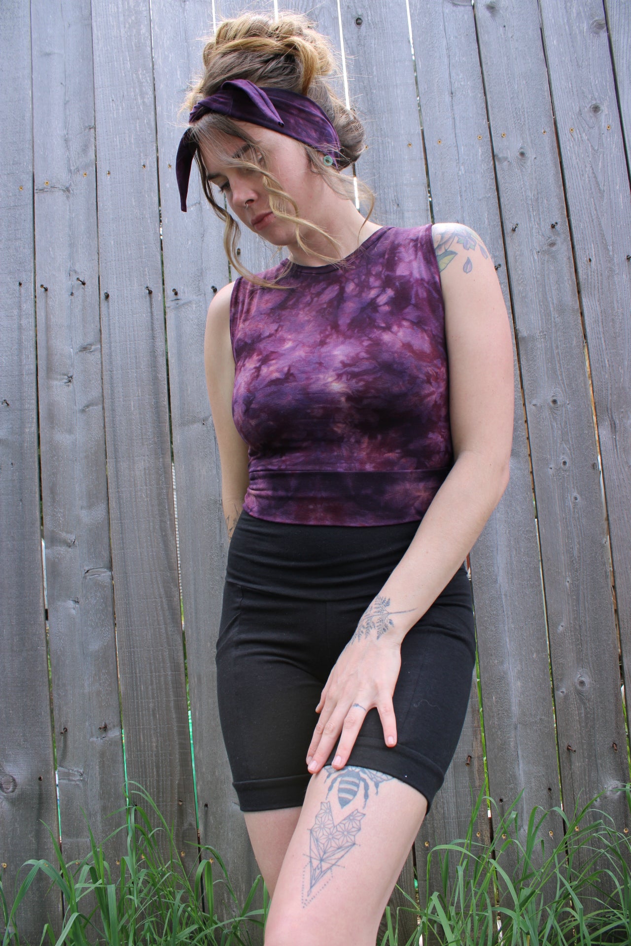 Sold-Custom Small Sleeveless Shirt Sunflower Back Cutout