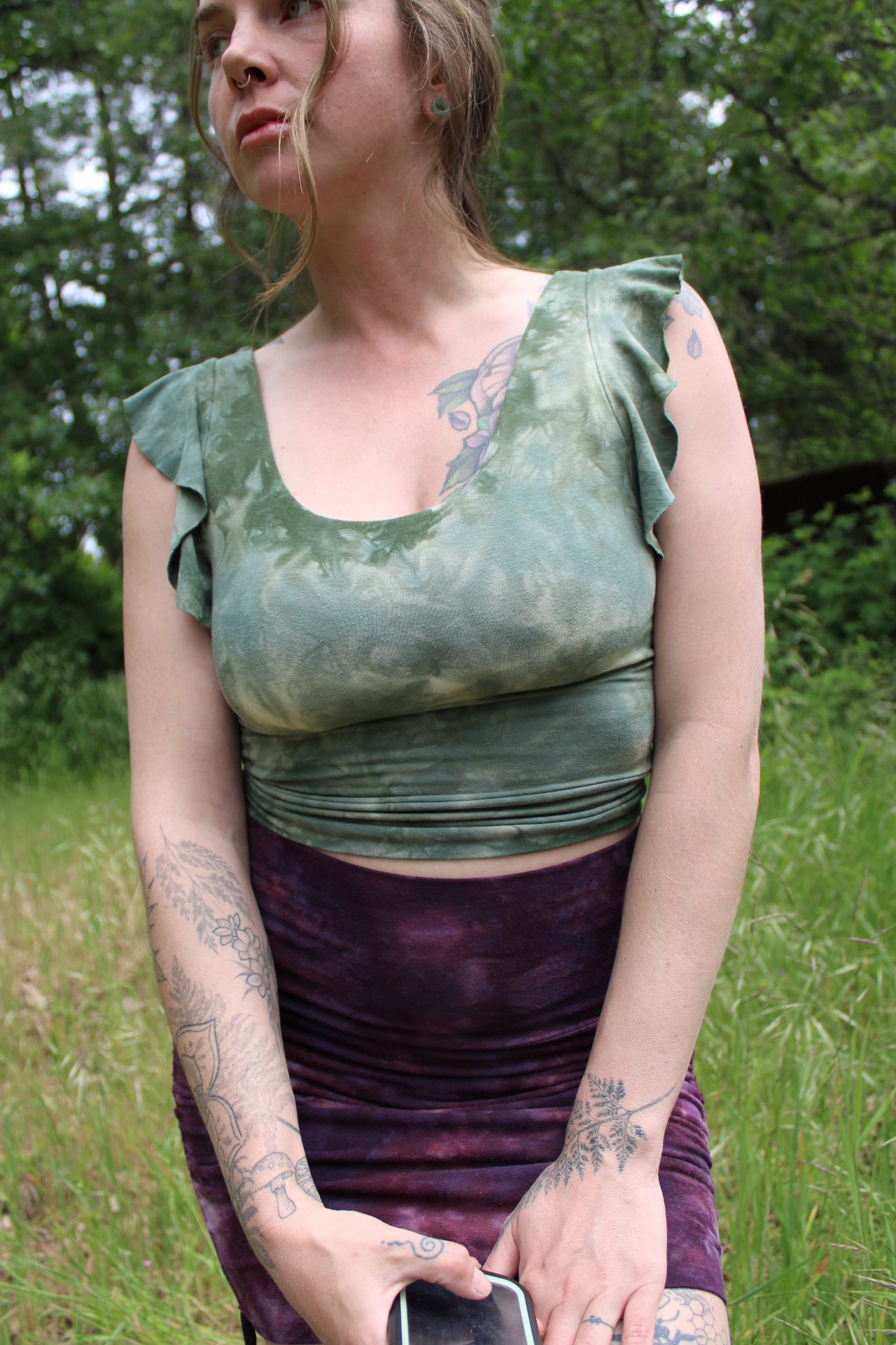 Small Crop Top (Short Flowy Sleeve) Adventurine Colorway