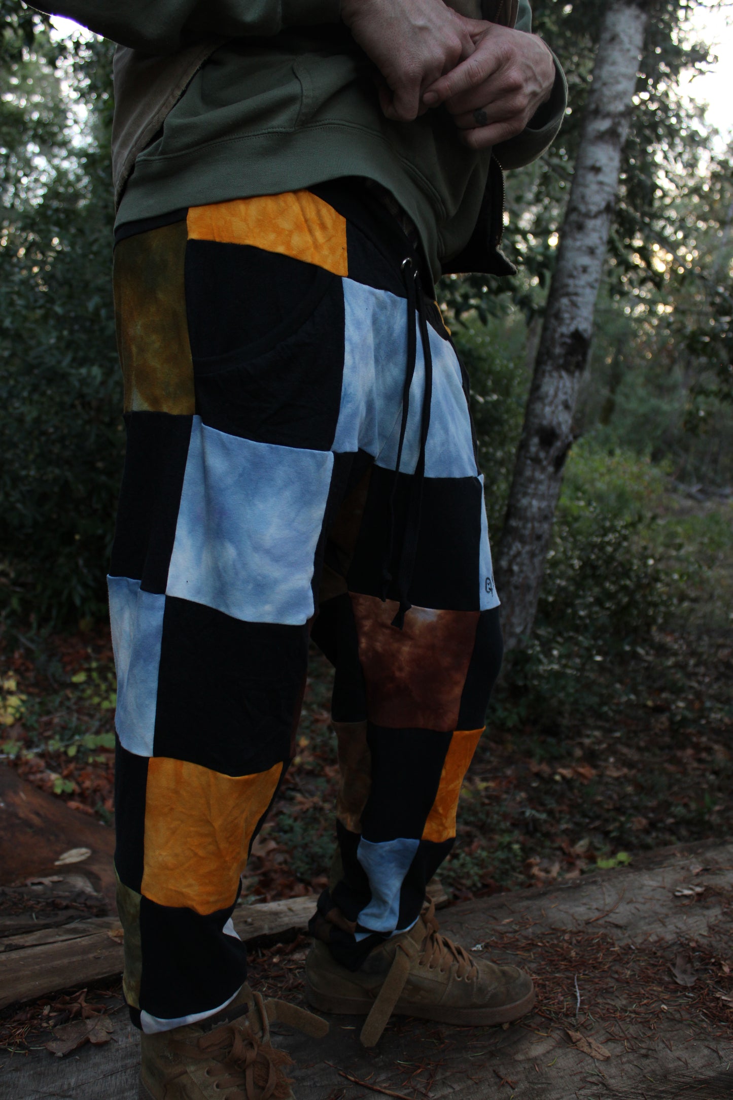 Large Drop Crotch Jogger Checkered Patchwork