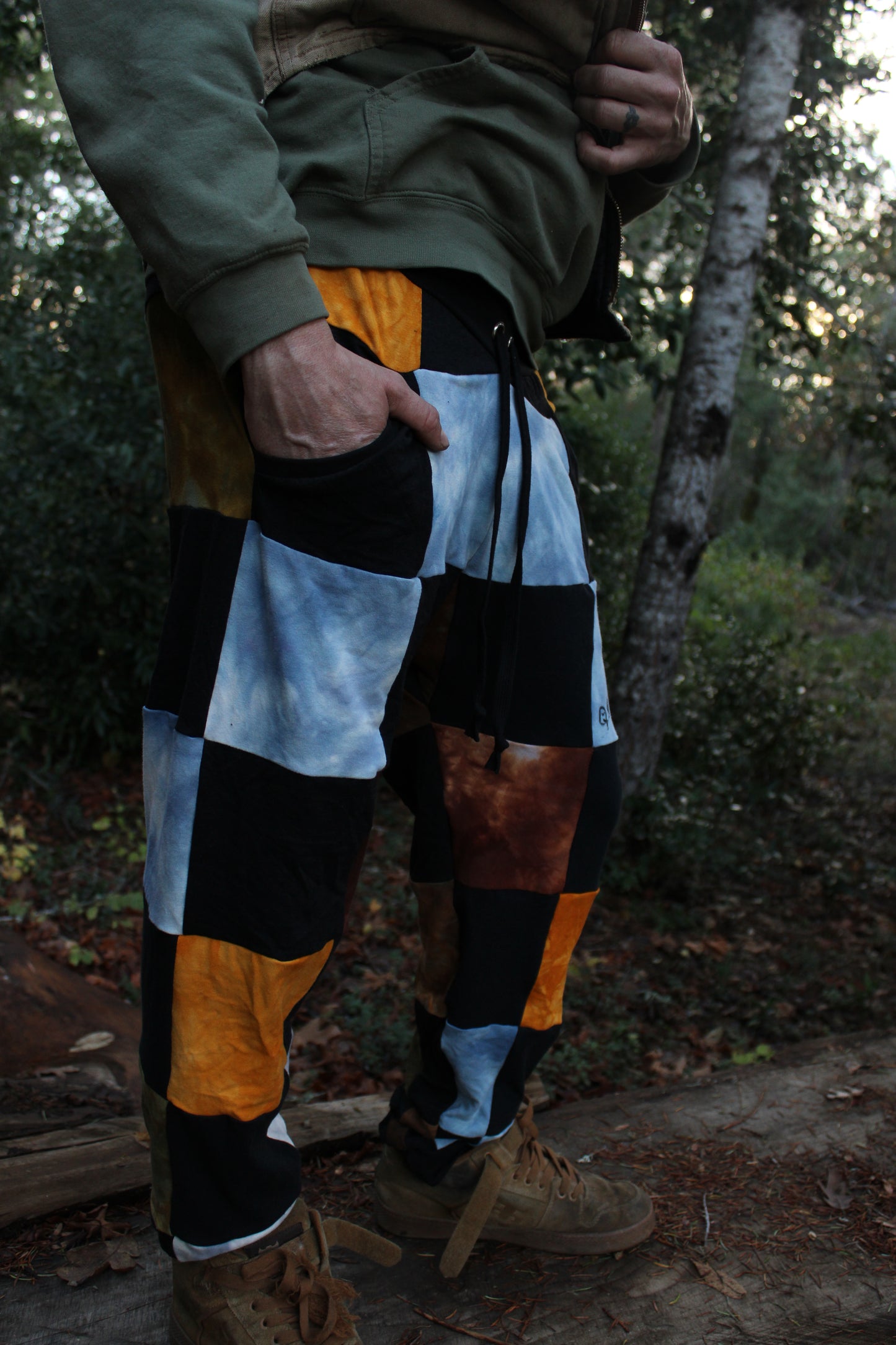 Large Drop Crotch Jogger Checkered Patchwork