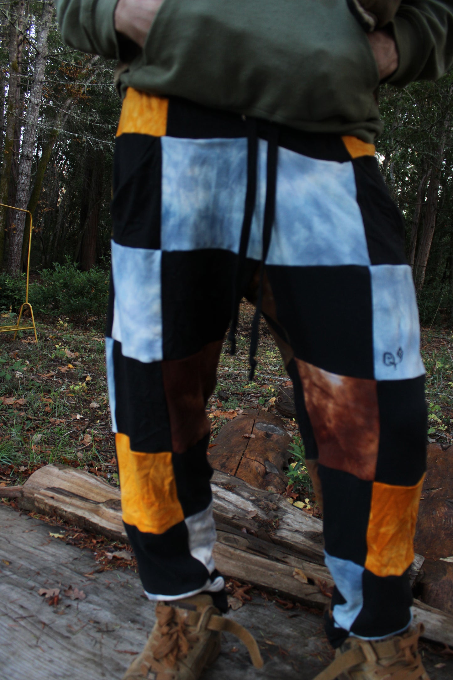 Large Drop Crotch Jogger Checkered Patchwork