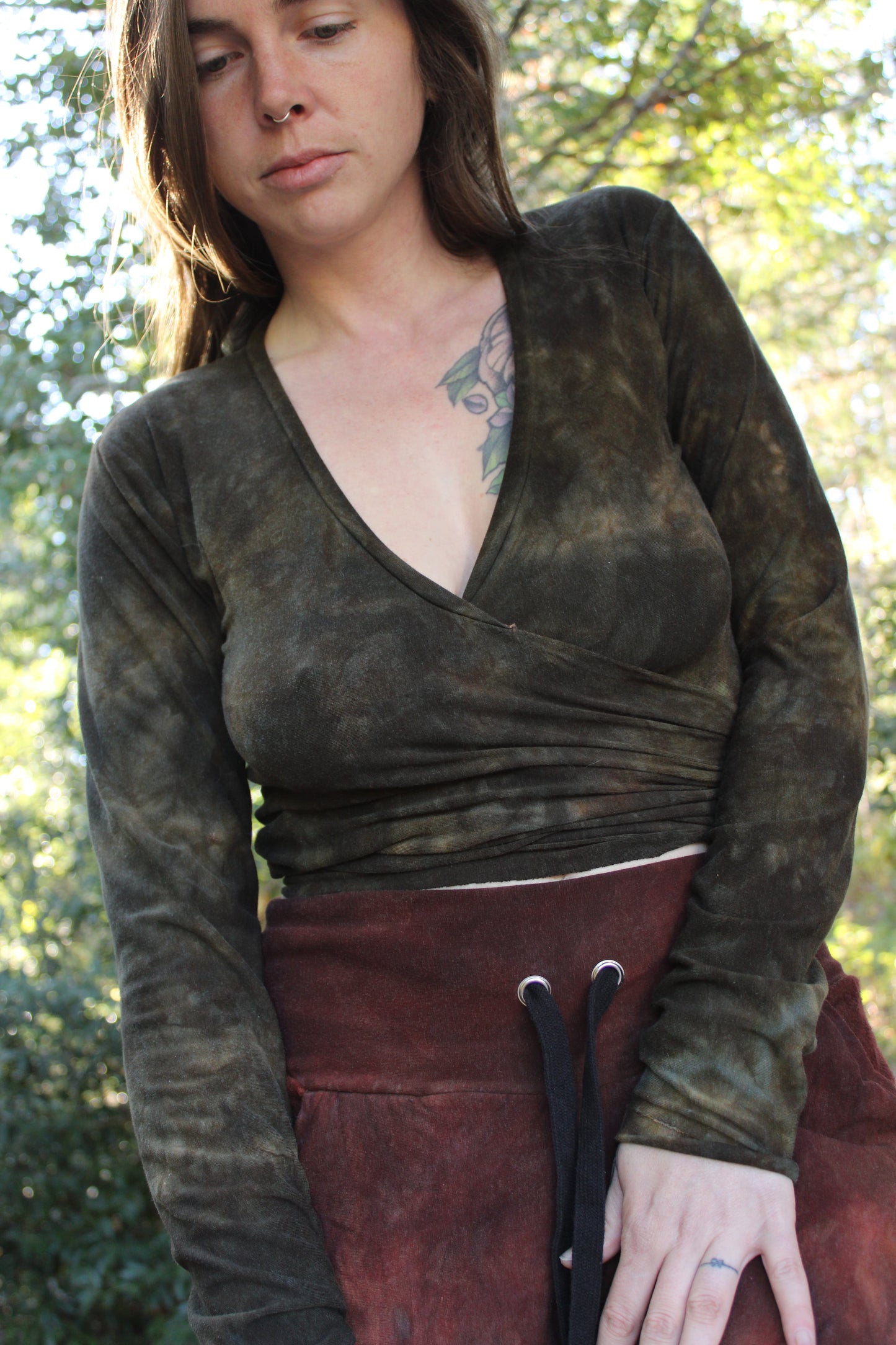 Sold-Custom Medium L/S Wrap Top Oregon Green Jasper Colorway