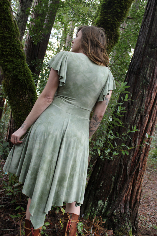 Sold-Custom Medium Keyhole HighLow Fairy Dress XFlowy Sleeves Adventurine Colorway