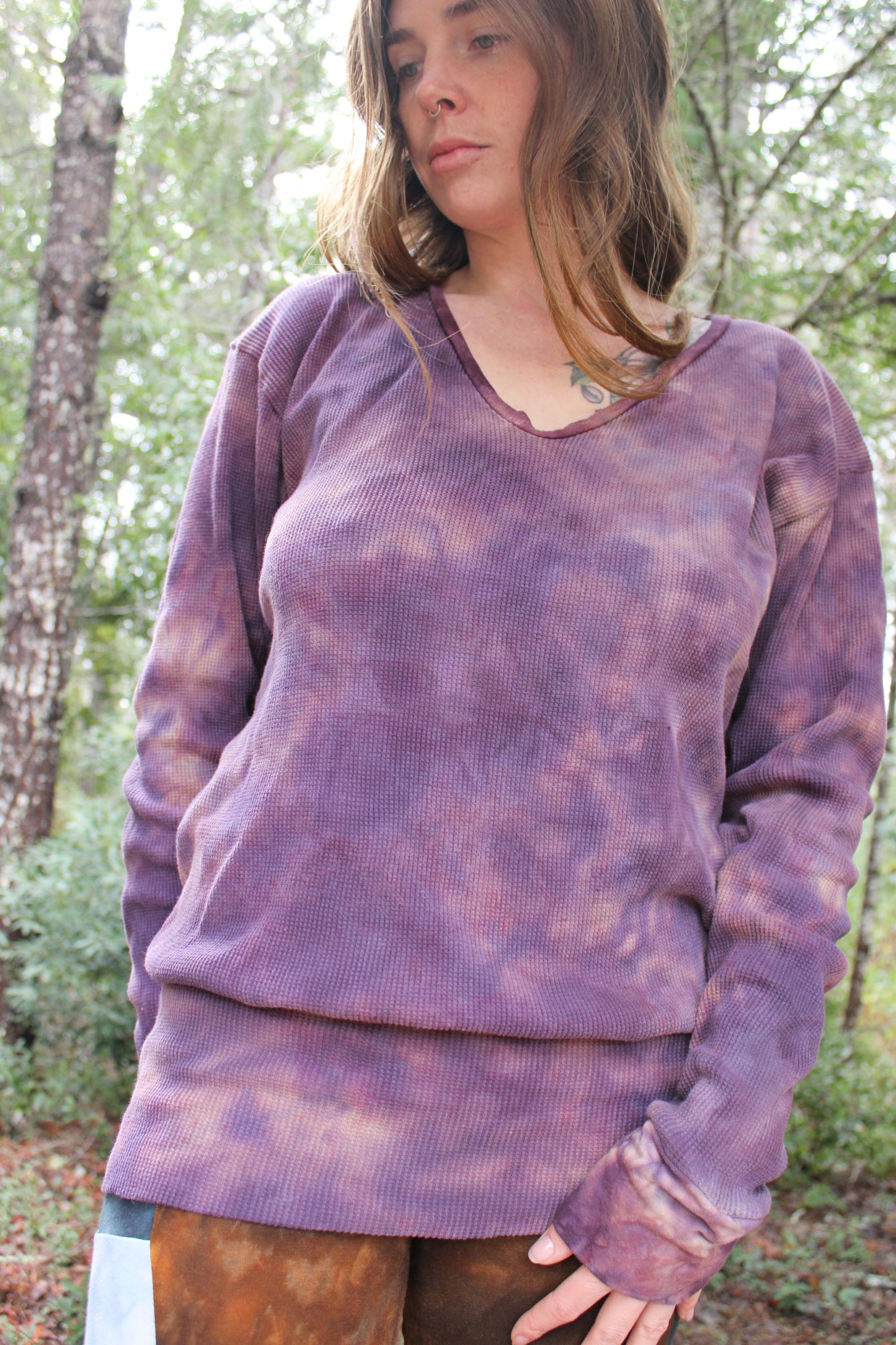 Sold-Custom Medium oversized Thermal V Neck L/S Sugilite Colorway