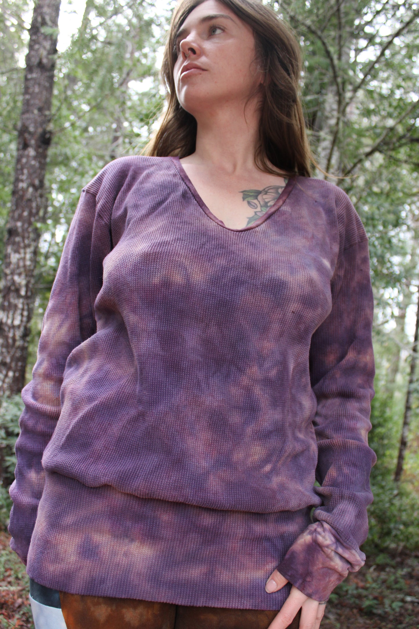 Sold-Custom Medium oversized Thermal V Neck L/S Sugilite Colorway
