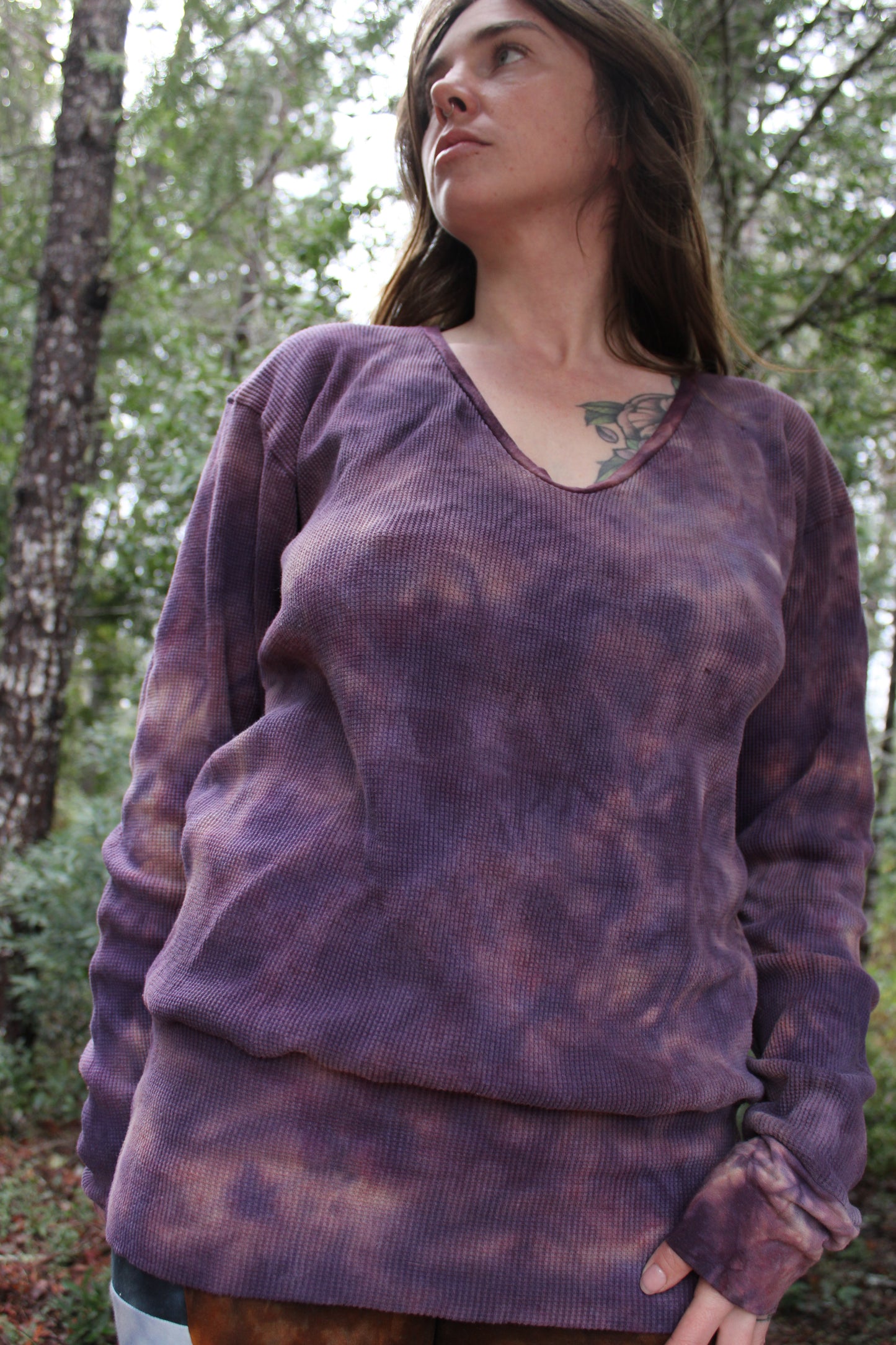 Sold-Custom Medium oversized Thermal V Neck L/S Sugilite Colorway