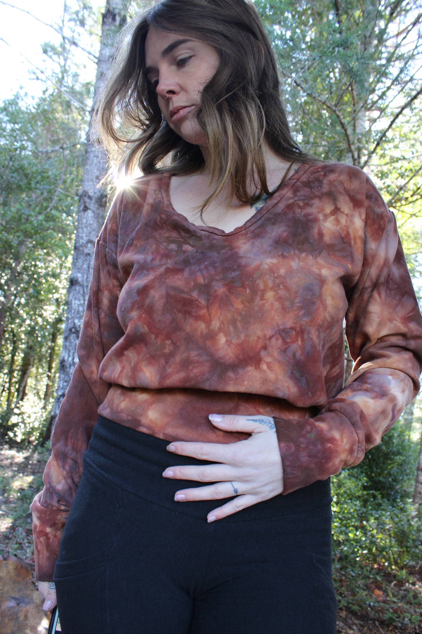 Sold-Custom Small Oversized crop L/S V Neck Jasper Colorway