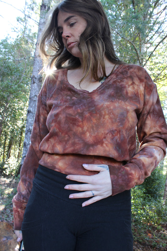 Sold-Custom Small Oversized crop L/S V Neck Jasper Colorway