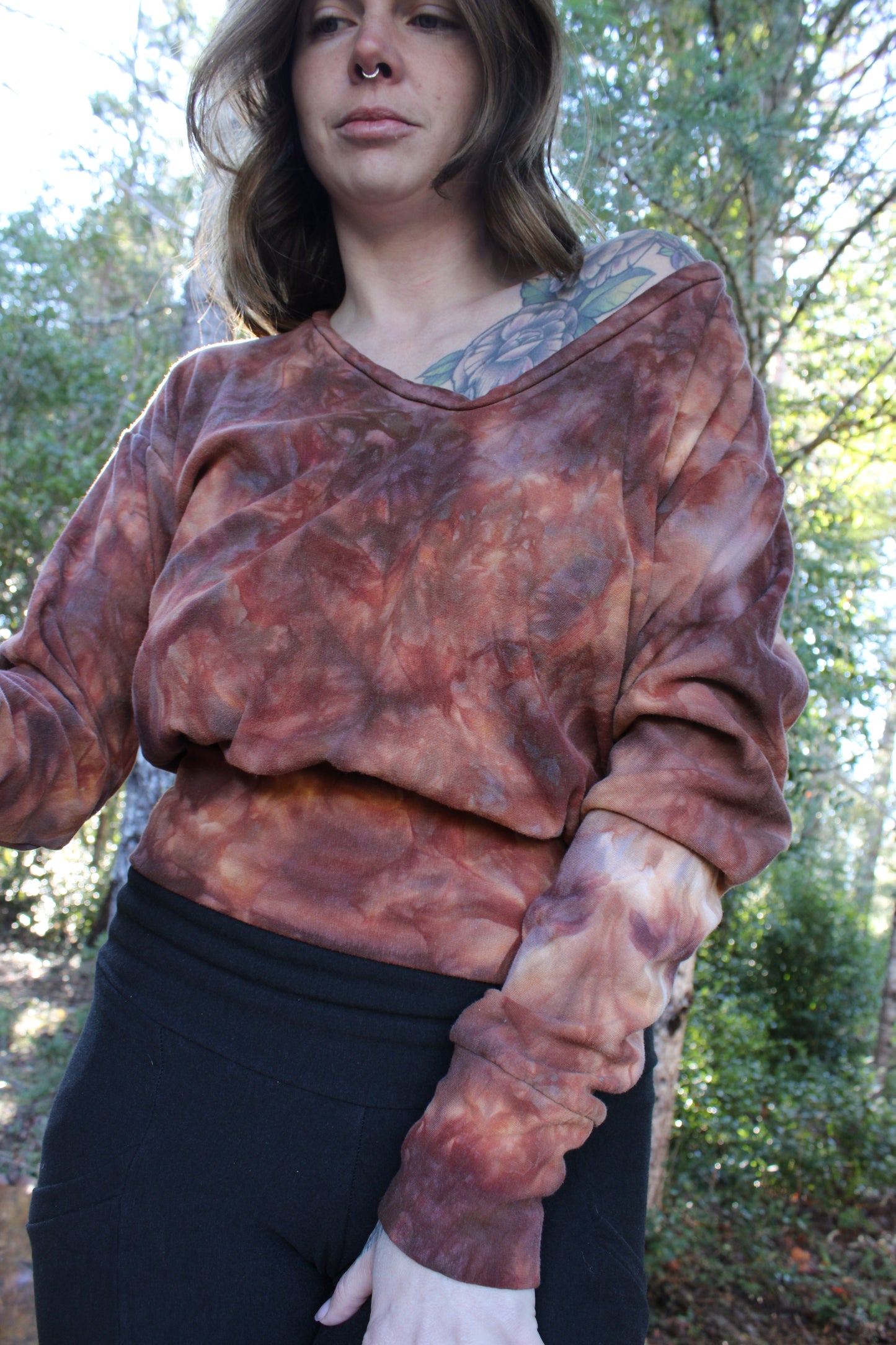 Sold-Custom Small Oversized crop L/S V Neck Jasper Colorway