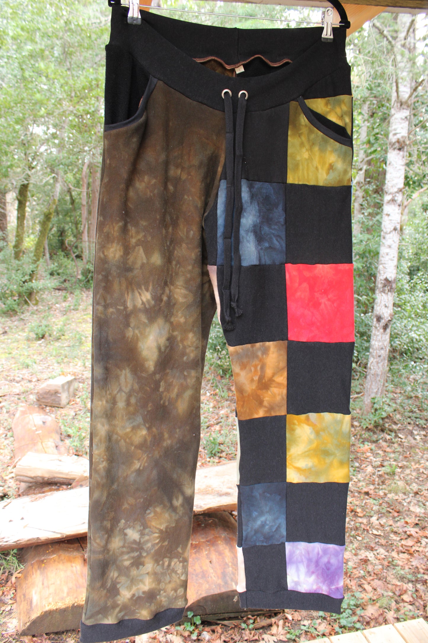 Sold-Custom XLarge Drop Crotch Straight Leg Pant with drawstring Half Rainbow Checkered/Oregon Green Jasper Colorway