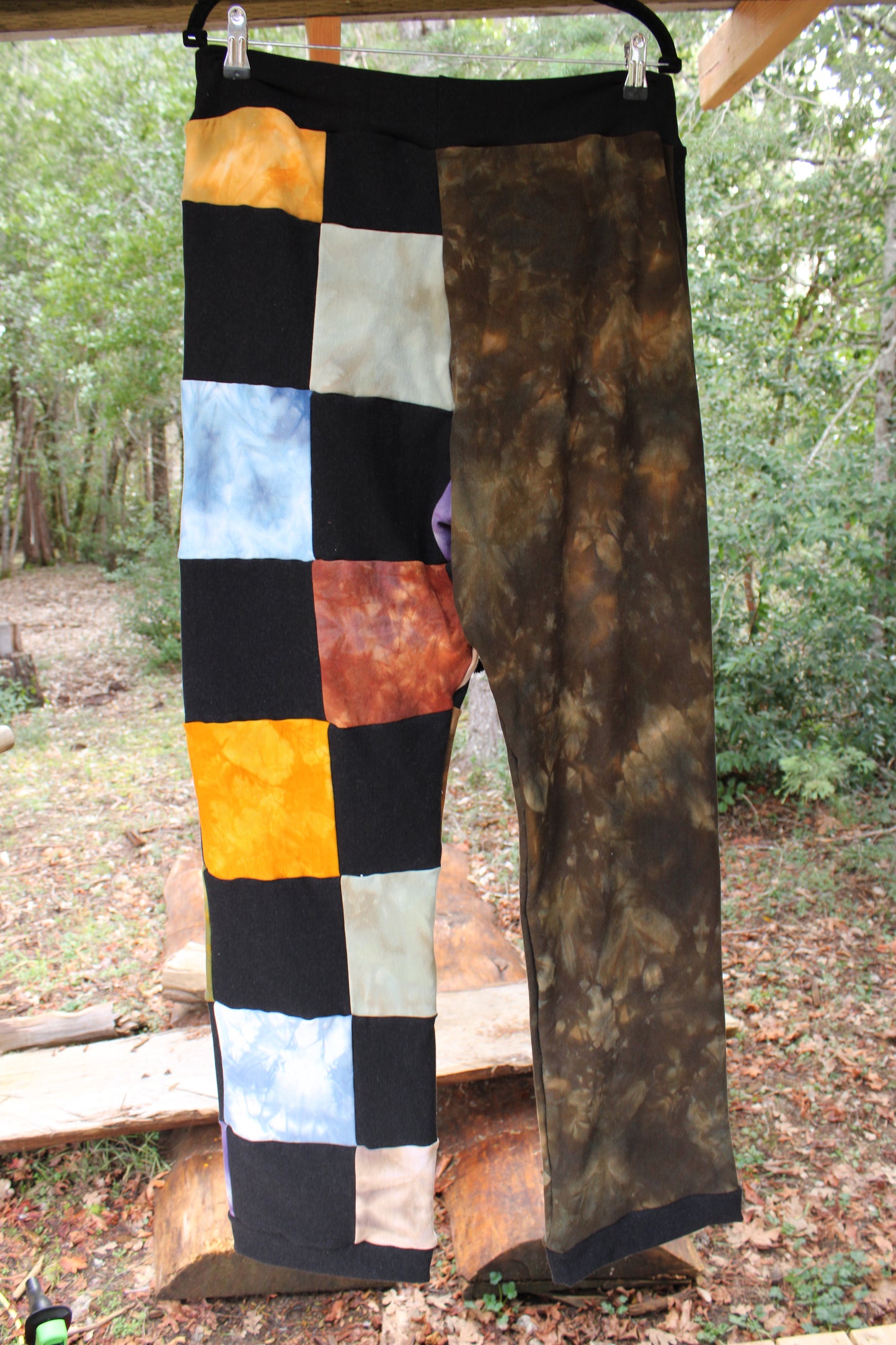 Sold-Custom XLarge Drop Crotch Straight Leg Pant with drawstring Half Rainbow Checkered/Oregon Green Jasper Colorway